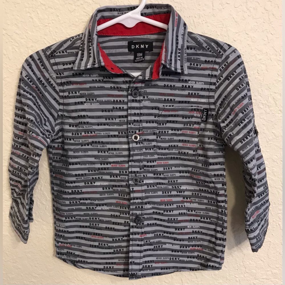 Baby DKNY Striped “Never Sleeps” Button Down
